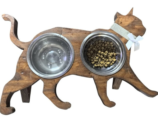 Cat Feeder - Double Stainless Steel Bowl Feeding Station