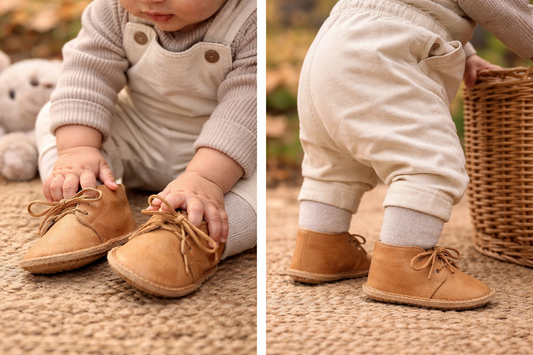Sharki Infant Genuine Leather Vellies - Soft Baby Leather Shoes (Tan)