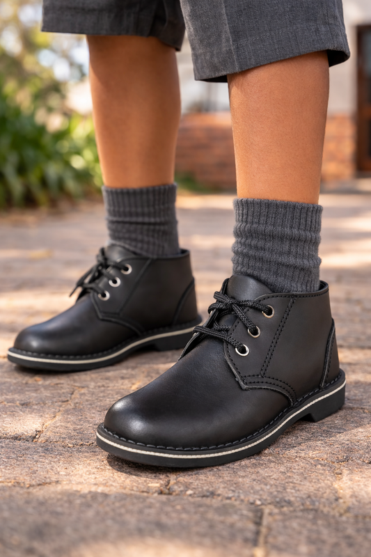 Berto Boys Genuine Leather School Vellies - Tan Lace-Up School Shoes