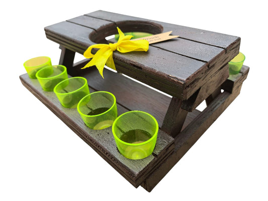 Shooter Bench with 10 Shot Glasses – Party Shot Glass Holder for Home Bar and Events