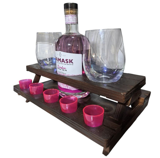 Party Shooter Bench with Bottle Holder – 10 Shot Glasses and 2 Glass Holders Bar Tray